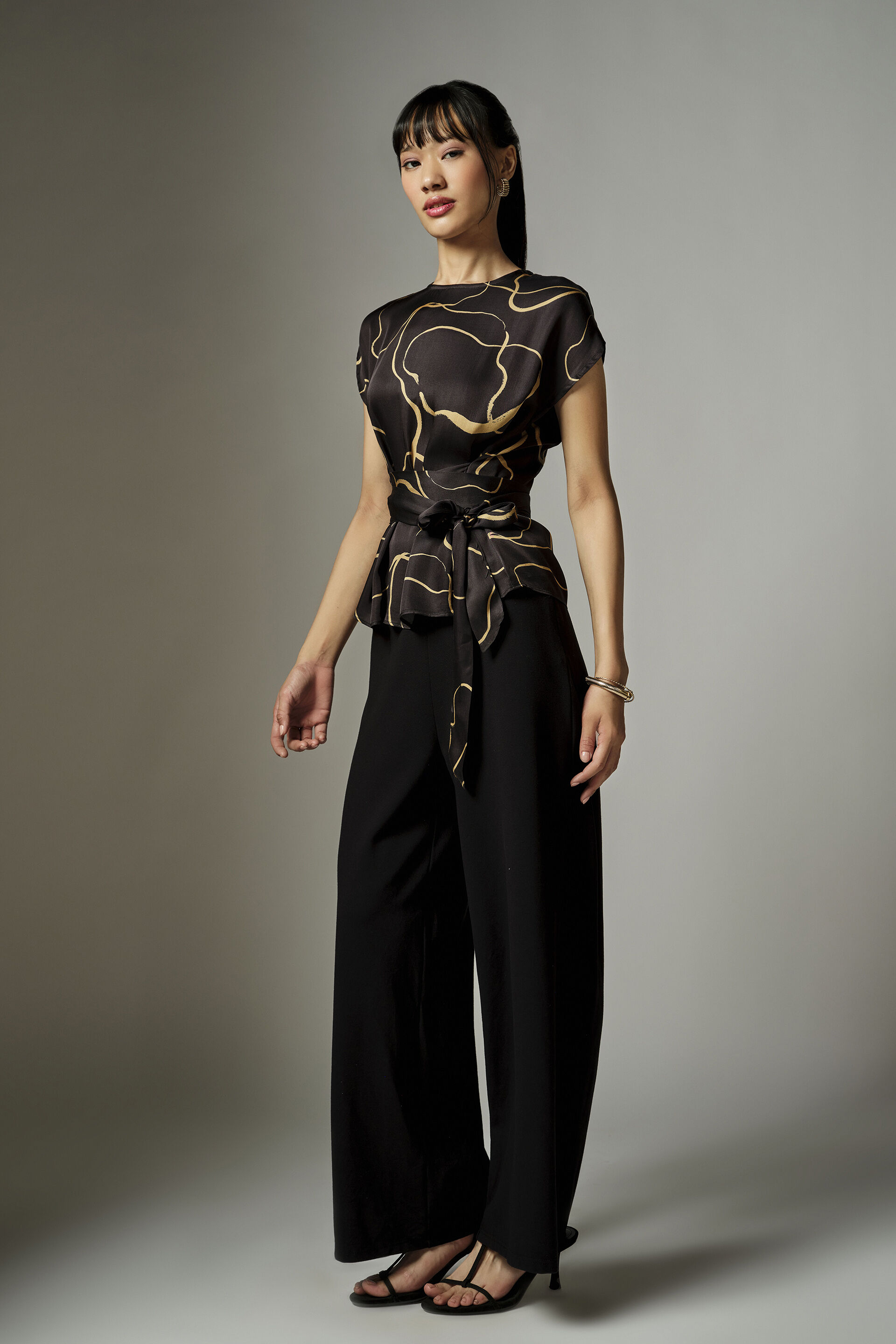 Black & Gold Abstract Print Modal Top, Black, image 4